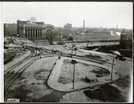 [Assembly of tram tracks between Elgin Street and Plaza Bridge] November 3, 1938
