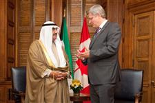 [Prime Minister Stephen Harper hosts a bilateral meeting with Sheikh Nasser Al-Mohammed Al-Ahmed Al-Jaber Al-Sabah, Prime Minister of Kuwait, in his Parliament Hill office in Ottawa] 26 September 2011