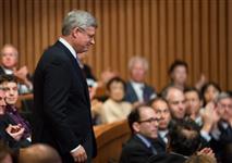 [Prime Minister Stephen Harper enters the Goldman Sachs Auditorium before participating in a moderated discussion with Gerard Baker, Editor-in-Chief of the Wall Street Journal, during his visit to New York City for the United Nations General Assembly] 24 September 2014