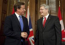 [The Right Honourable David Cameron, Prime Minister of the United Kingdom of Great Britain, participates in a tête-à-tête meeting with Prime Minister Stephen Harper in his Centre Block office in Ottawa] 22 September 2011