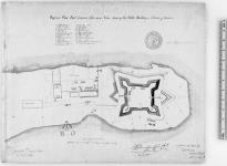 Progress Plan Fort Lennox Isle aux noir shewing the Public Buildings & Lines of Sections. (sgd) Seml Romilly, Capt. Cm'dg Engrs. Montreal Dist. Sept. 3. 1823. [architectural drawing] 1823