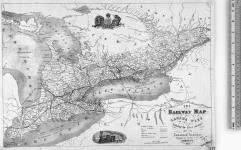 The Railway Map of Canada West, including the latest surveys, for the Canadian Almanac ... Toronto, 1857. [cartographic material] 1857
