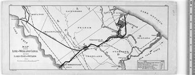 Map showing Line of Welland Canal between Lakes Erie & Ontario. [cartographic material] 1912