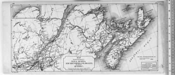 1908. No. 6.. Map showing Railways in Nova Scotia, New Brunswick, P.E. Island and part of Quebec. Includes also part of Ontario. [cartographic material] 1908