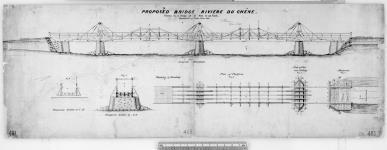 Proposed bridge, Riviere du Chêne. Department of Public Works, 1846. F.P. Rubidge, Engineer & Drafts. [cartographic material] 1846