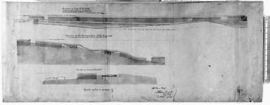 Section on Line WO, OM Showing a back elevation of the long Front having two Pentagonal Casemated Barracks in the saliants of the Bastions. see Plan for Defence of Montreal. [architectural drawing] 1828