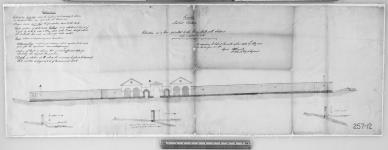 Kingston, Market Battery. Elevation on a line parallel to the Gorge Wall with sections. To accompany Lt. Fenwick's replies dated 29 the Feby., to queries from Hd. Qrs. Signed T.H. Fenwick, Lt. Colonel Royal Engineers. [architectural drawing] 1848