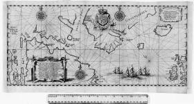 Tabula Nautica qua repraesentantur orae maritimae, meatus, ac freta, noviter a H Hudsono Anglo ad Caurum supra Novam Franciam indagata Anno 1612. [cartographic material] 1612.