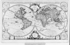 Mappe-Monde geo-hydrographique, ou description generale du globe terrestre et aquatique en deux plans hemispheres... [document cartographique] par Pierre Mortier geographe a Amsterdam avec privilege. [1708].