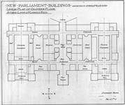 New Centre Block, Parliament Buildings, Ottawa. Linear plan of chamber floor. / John A. Pearson, architect 1917.