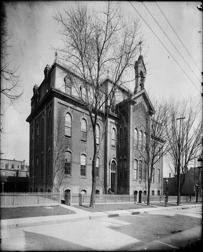 Historic photo from 1900 - Dufferin City School - designed by Charles H. Bishop in 1898 in the Second Empire style - now Lord Dufferin Junior and Senior School - 350 Parliament Street in Moss Park