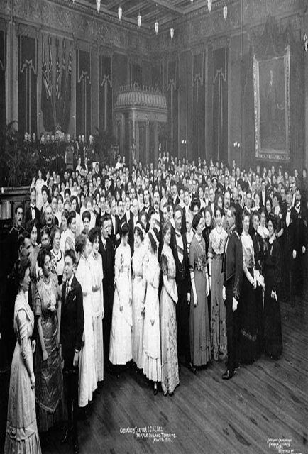 Historic photo from 1910 - Grenadiers Chapter Imperial Order Daughters of the Empire - I.O.D.E. ball, Temple Building interior ballroom in Financial District