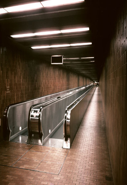 Historic photo from 1977 - TTC moving walkway (closed 2004) connecting Spadina subway station on the Bloor Line to Spadina station on the Spadina Line in The Annex
