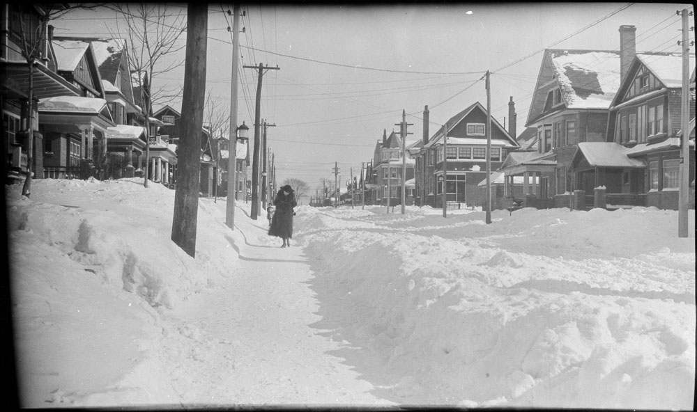Historic photo from Thursday, January 31, 1918 - Edna Boyd on Geoffrey Street in the winter in High Park