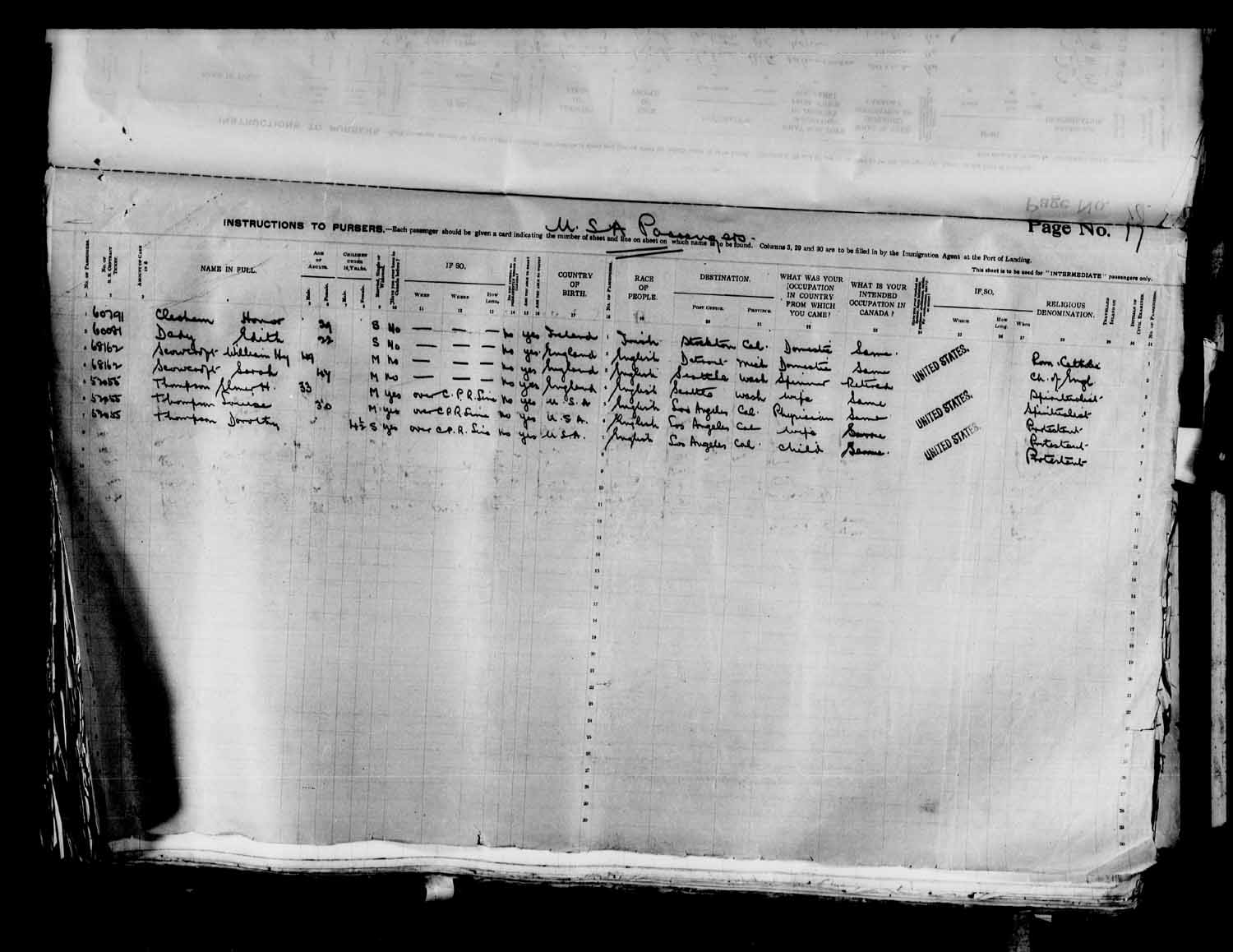 Item: Passenger lists of the EMPRESS OF IRELAND arriving in Quebec, Que ...