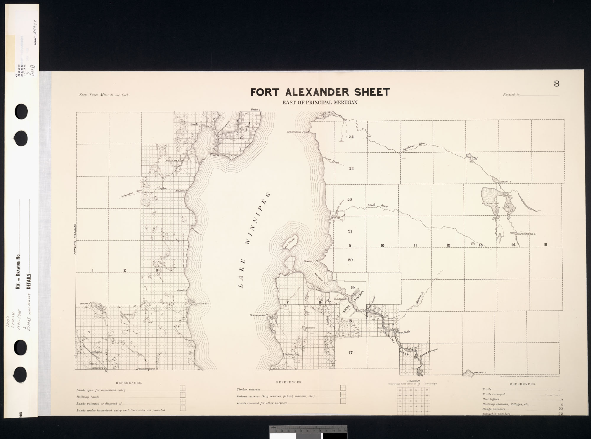Digitized image of map no. 3, Fort Alexander, east of principal meridian, MIKAN 3696120, image number e002419250