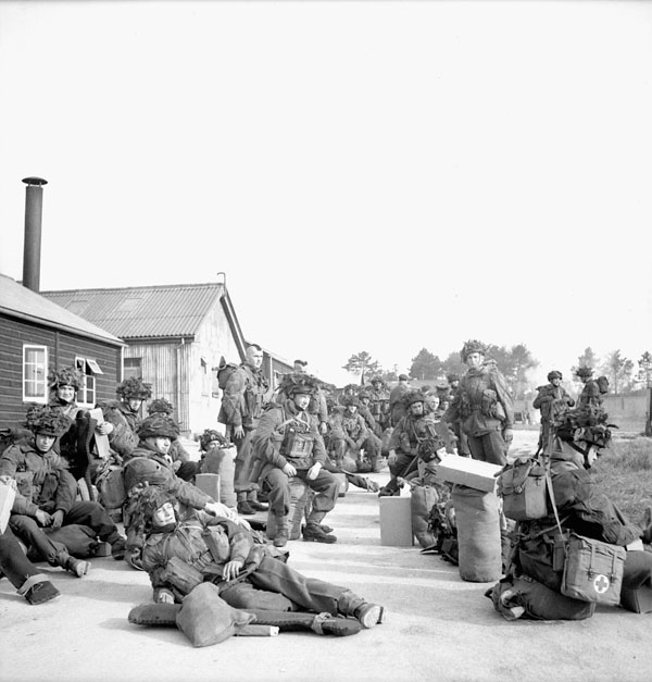 Paratroopers of the 1st Canadian Parachute Battalion in a transit camp staging area prior to D-Day, England, ca. 1-5 June 1944.