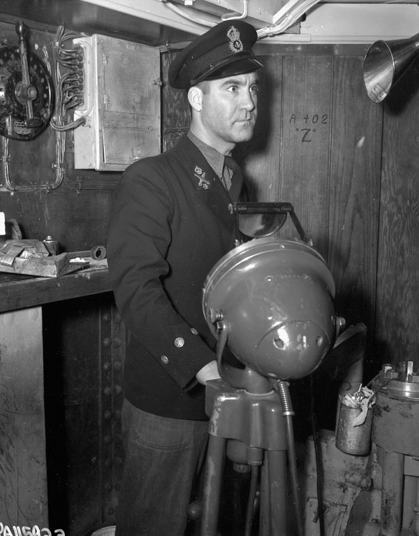 Chief Petty Officer William Pickering of the corvette H.M.C.S. TRILLIUM, England, January 1945.