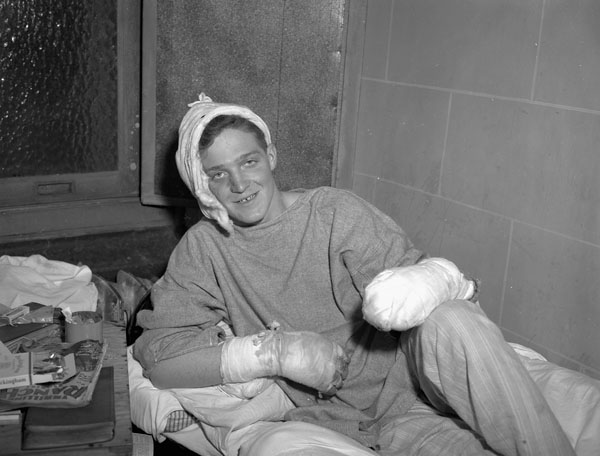 Able Seaman Jack Porter, who was wounded in the explosion of five  motor torpedo boats of the 29th Motor Torpedo Boat (M.T.B.) Flotilla at Ostend, Belgium, on 14 February 1945.