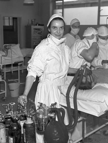Anesthetist Captain Shirley Fleming, No.20 Canadian General Hospital, Royal Canadian Army Medical Corps (R.C.A.M.C.), Leavesden, England, July 1944.