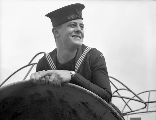 Able Seaman J.M. Saulnier of the corvette H.M.C.S. REGINA, Halifax, Nova Scotia, Canada, May 1943.