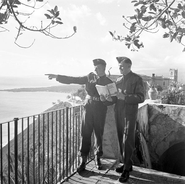Sergeants W. McKeown and S.R. Forse, both of the Canadian Provost Corps (C.P.C.), Taormina, Italy, ca. 23-24 November 1943.