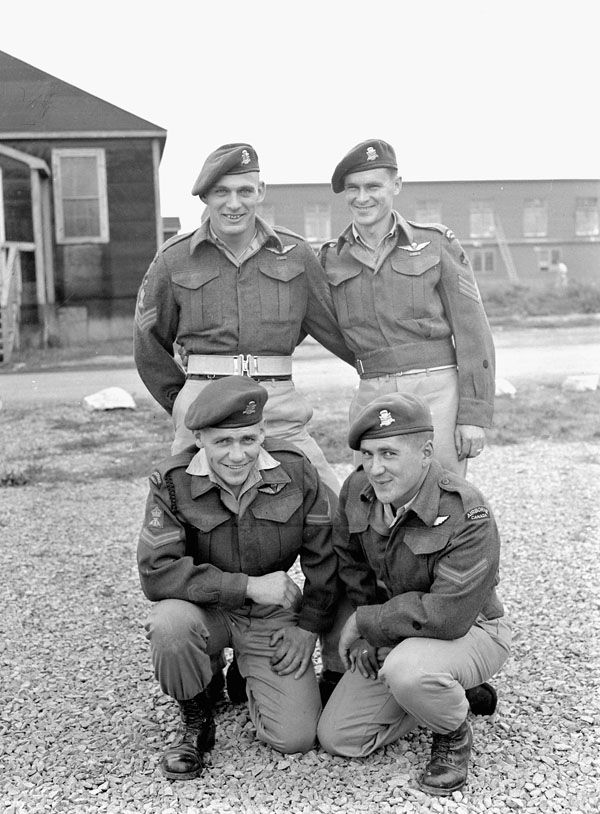 Parachute instructors from Camp Shilo, Manitoba's A-35 Canadian Parachute Training Centre (Canadian Army Training Centres and Schools) at Kingston, Ontario, Canada, 9 August 1945.