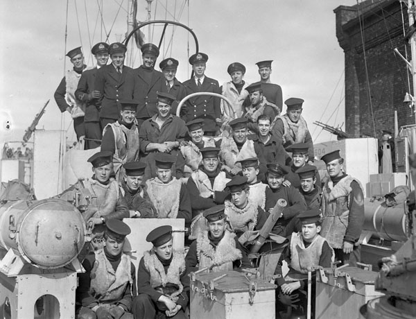 Officers and men of an unidentified motor torpedo boat of the Canadian-manned 29th Flotilla, Royal Navy, Ramsgate, England, May 1944.