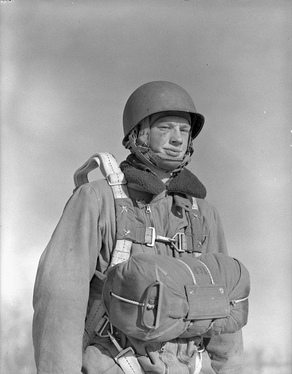 An unidentified parachute candidate at A35 Canadian Parachute Training Centre, Camp Shilo, Manitoba, Canada, 20 March 1945.