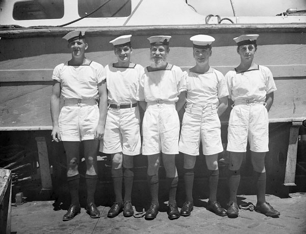 Sailors from Medicine Hat, Alberta, serving aboard H.M.C.S. UGANDA, June 1945.