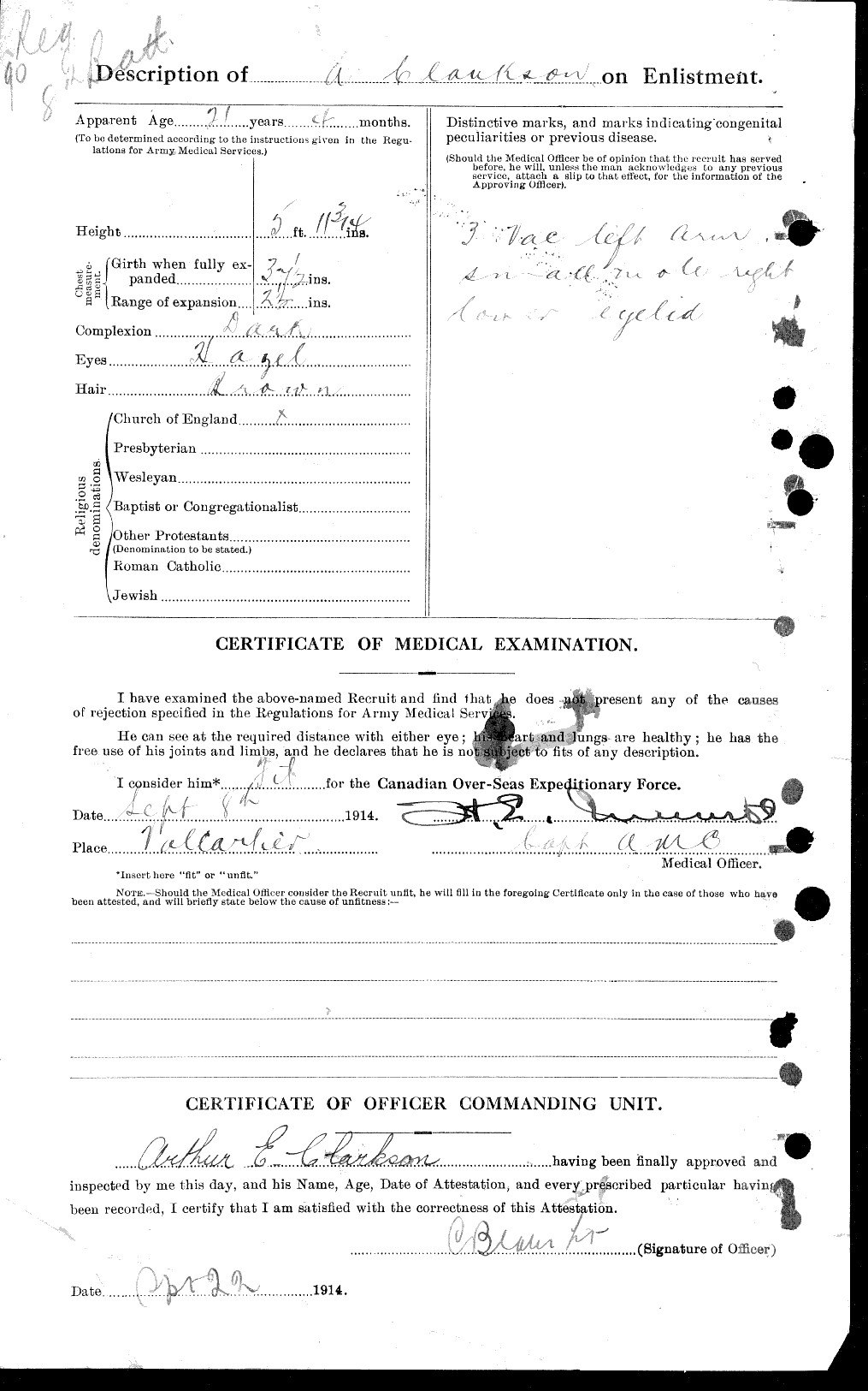 Attestation record: Arthur Edwin Clarkson