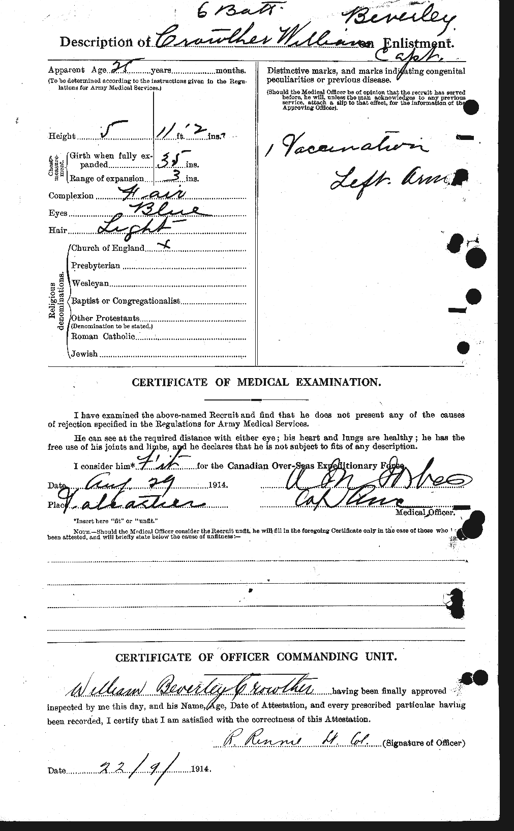 Attestation record: William Beverley Crowther