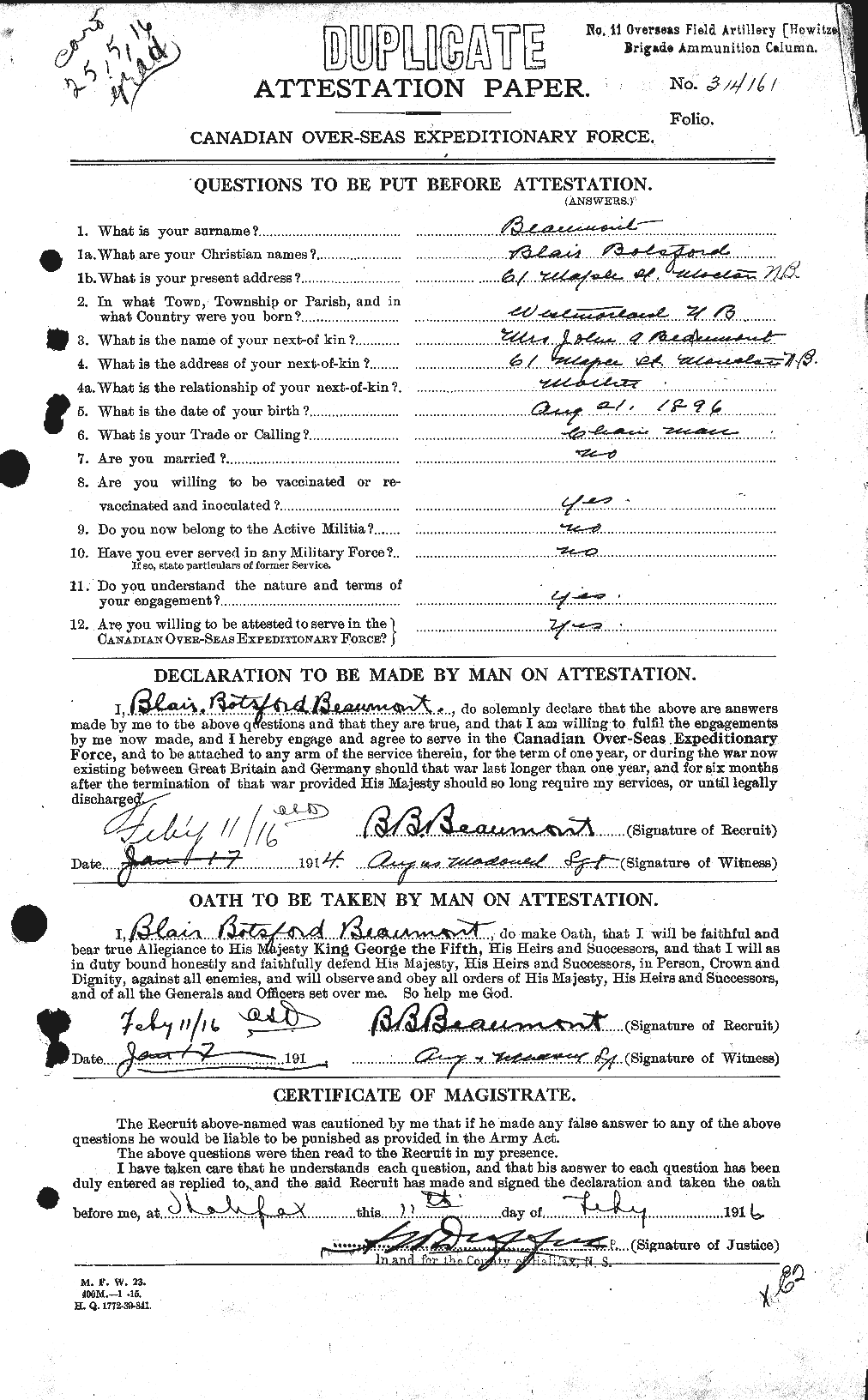 Blair Botsford Beaumont CGWP Record Detail