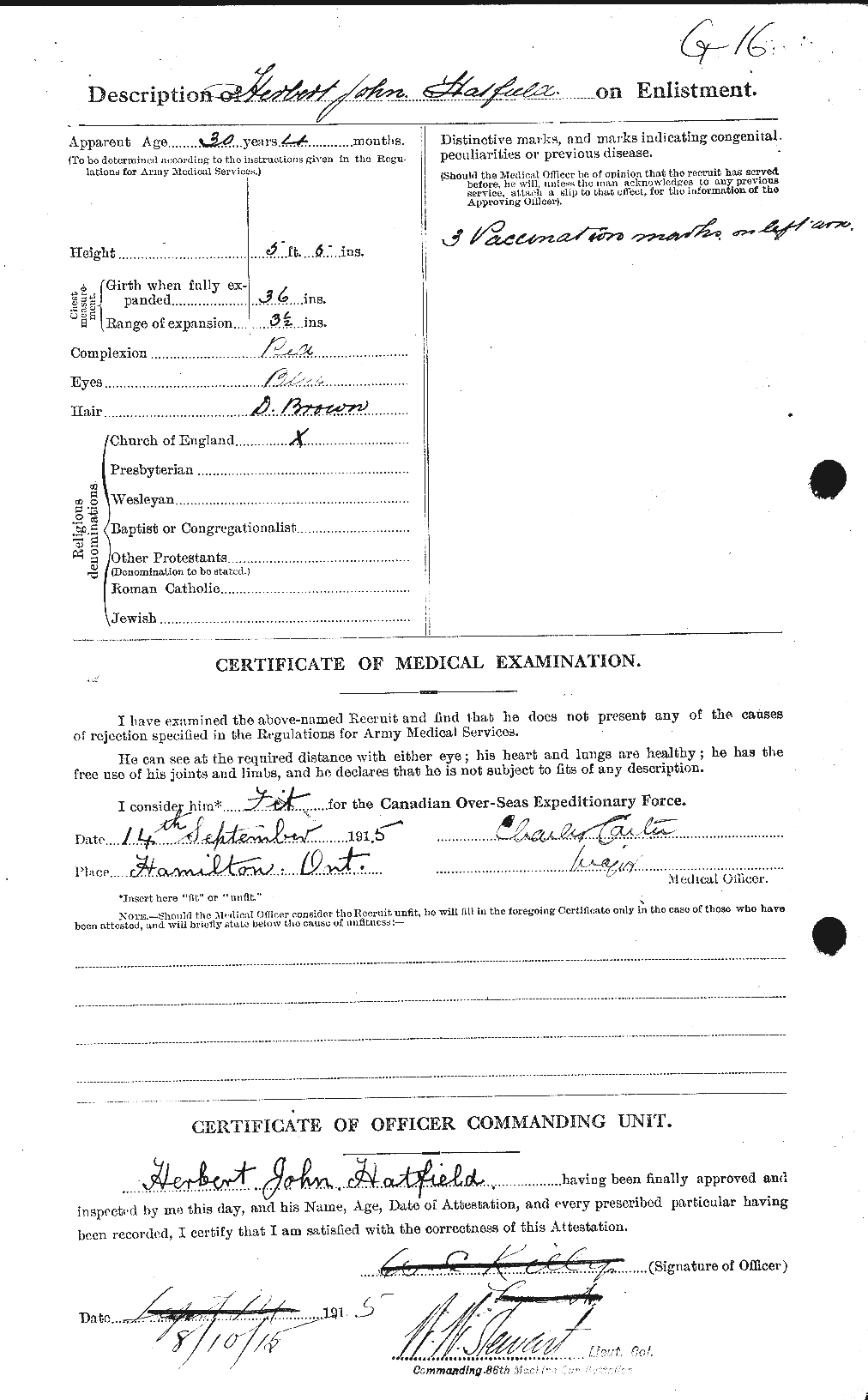 Private Herbert John Hatfield :: CGWP Record Detail