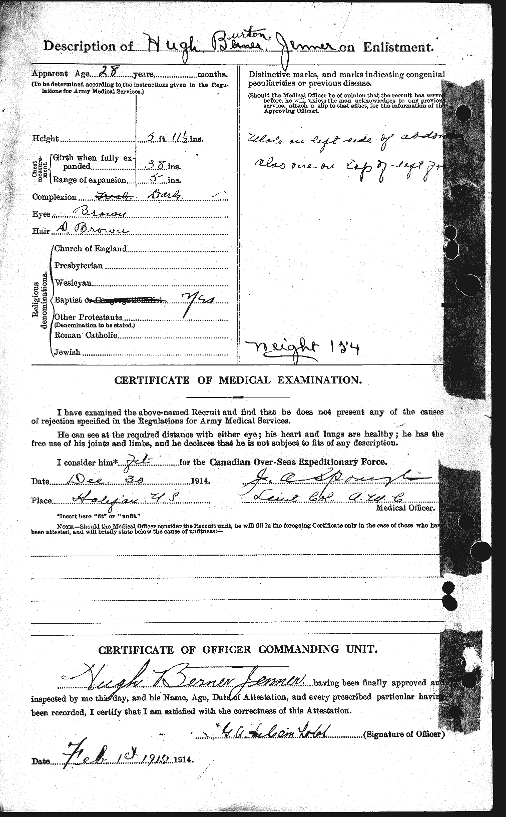 Lance Corporal Hugh Burton Jenner CGWP Record Detail