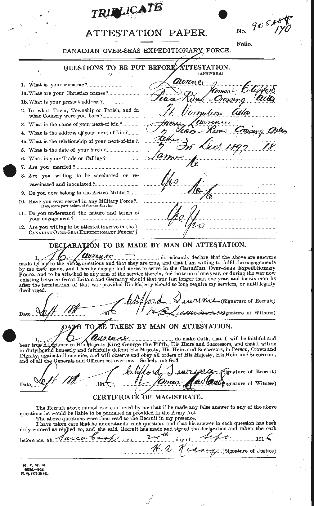Attestation record: James Clifford Lawrence