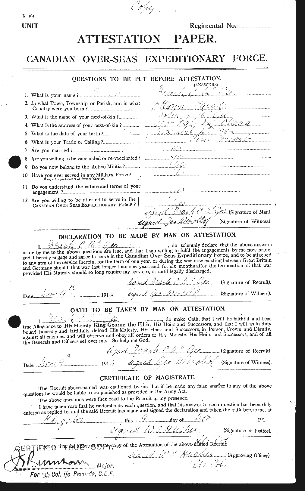 Attestation record: Francis Clarence McGee