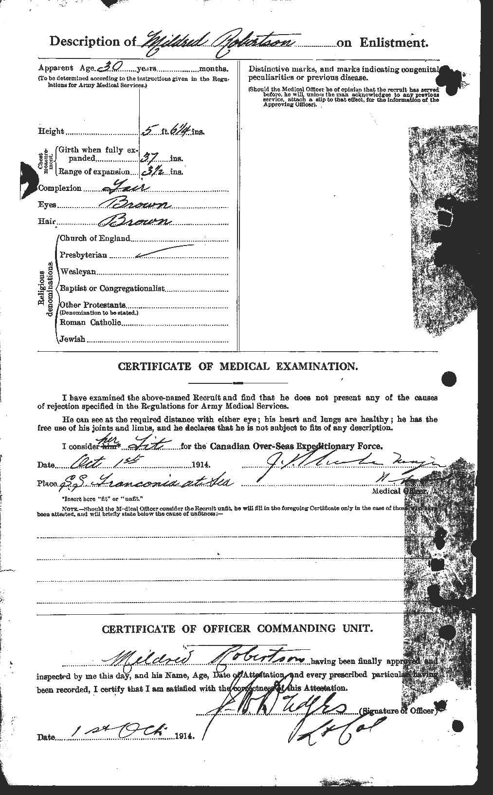 Attestation record: Mildred Robertson