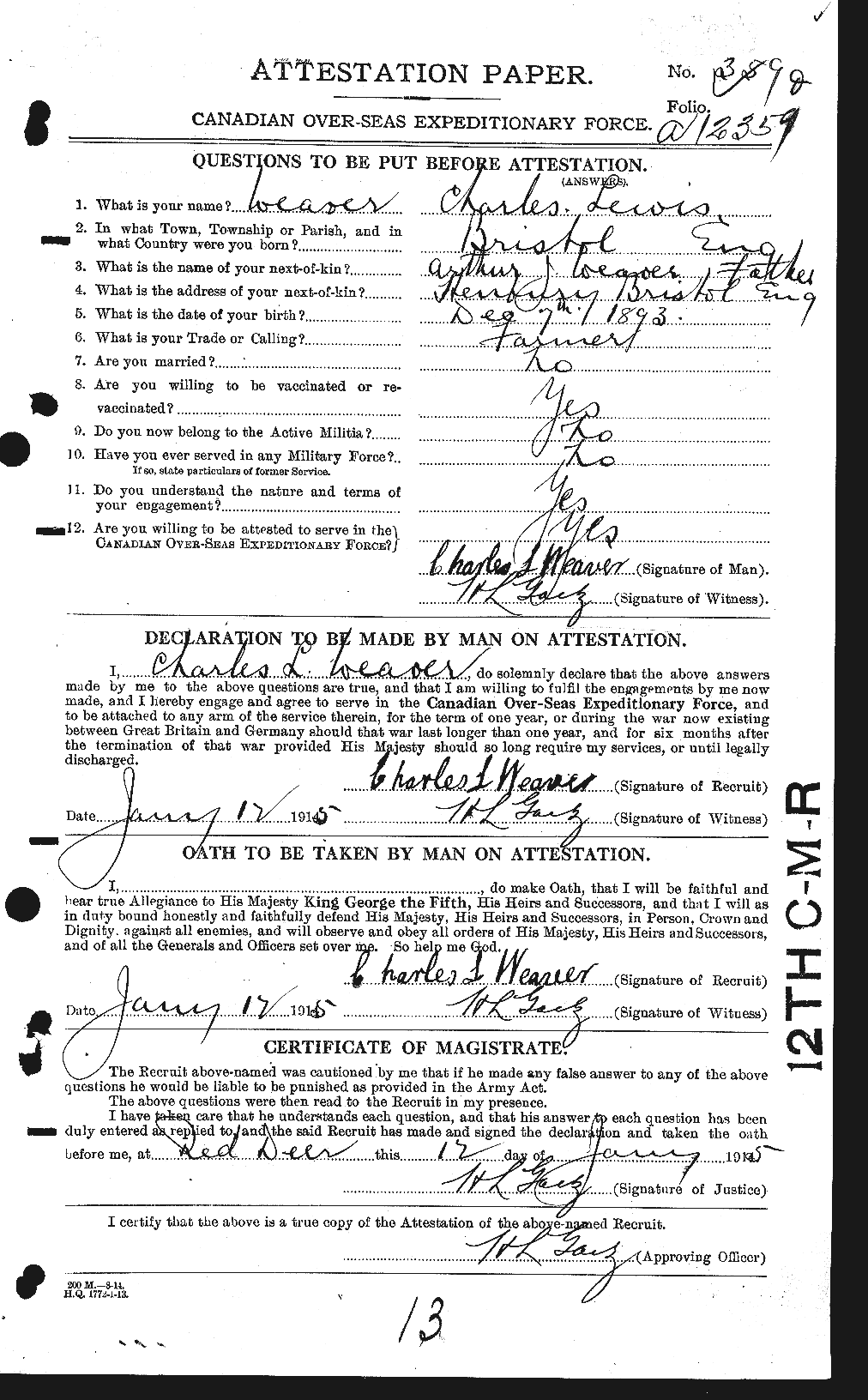 Attestation record: Charles Lewis Weaver