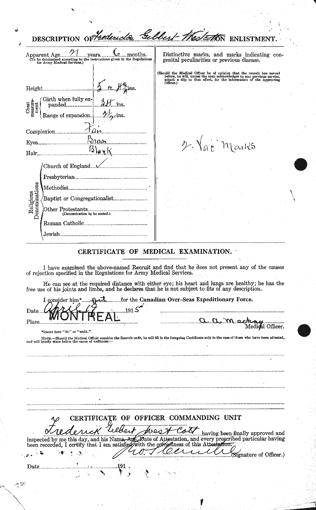 Lance Corporal Frederick Gilbert Westcott :: CGWP Record Detail