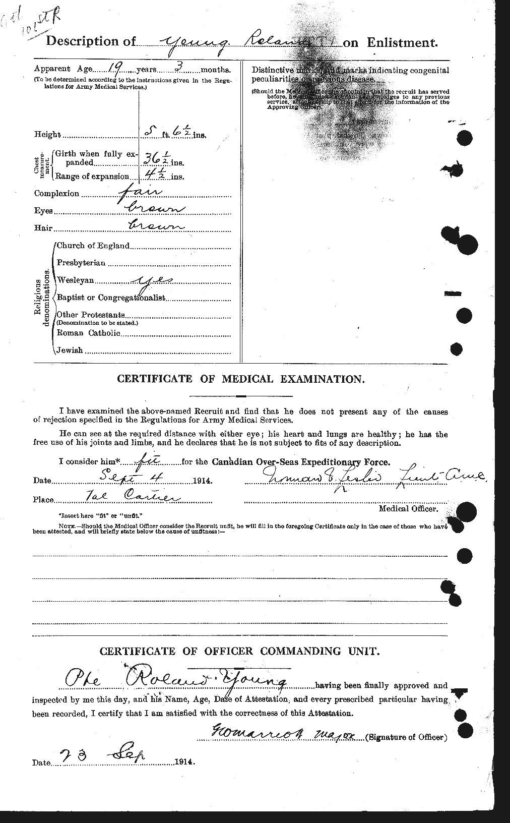 Attestation record: Roland Sydney Young